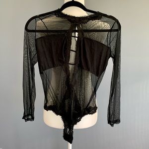 🖤 Jezebel Sheer Black and Lace Bodysuit Size Large